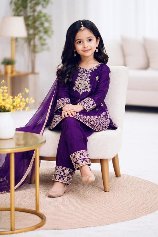Ramzan Eid Special Kids Festive Silk Purple Kids dress manufacturer in Gujarat